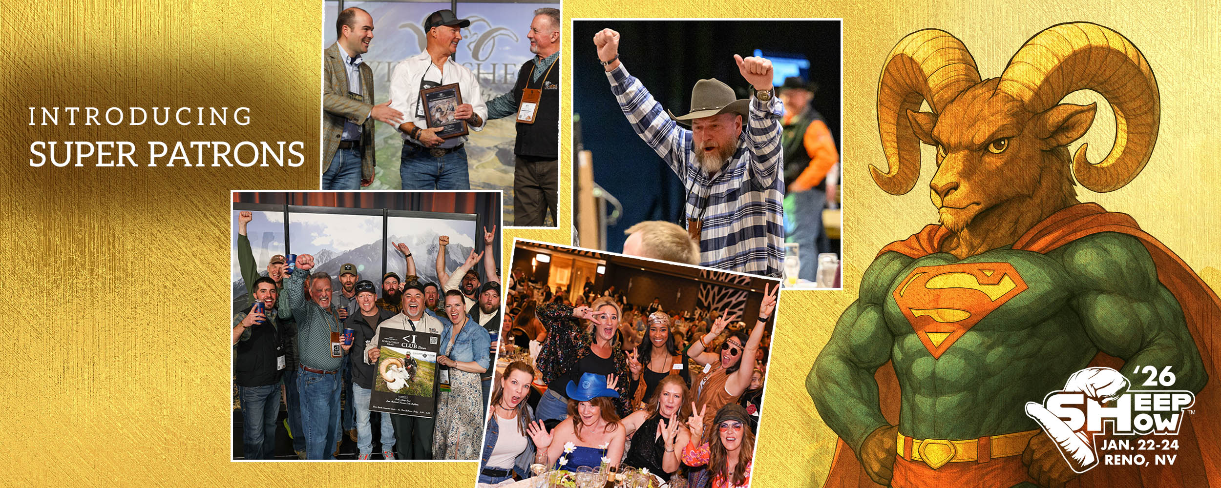 Photo collage from Sheep Show with the Super Patrons Logo